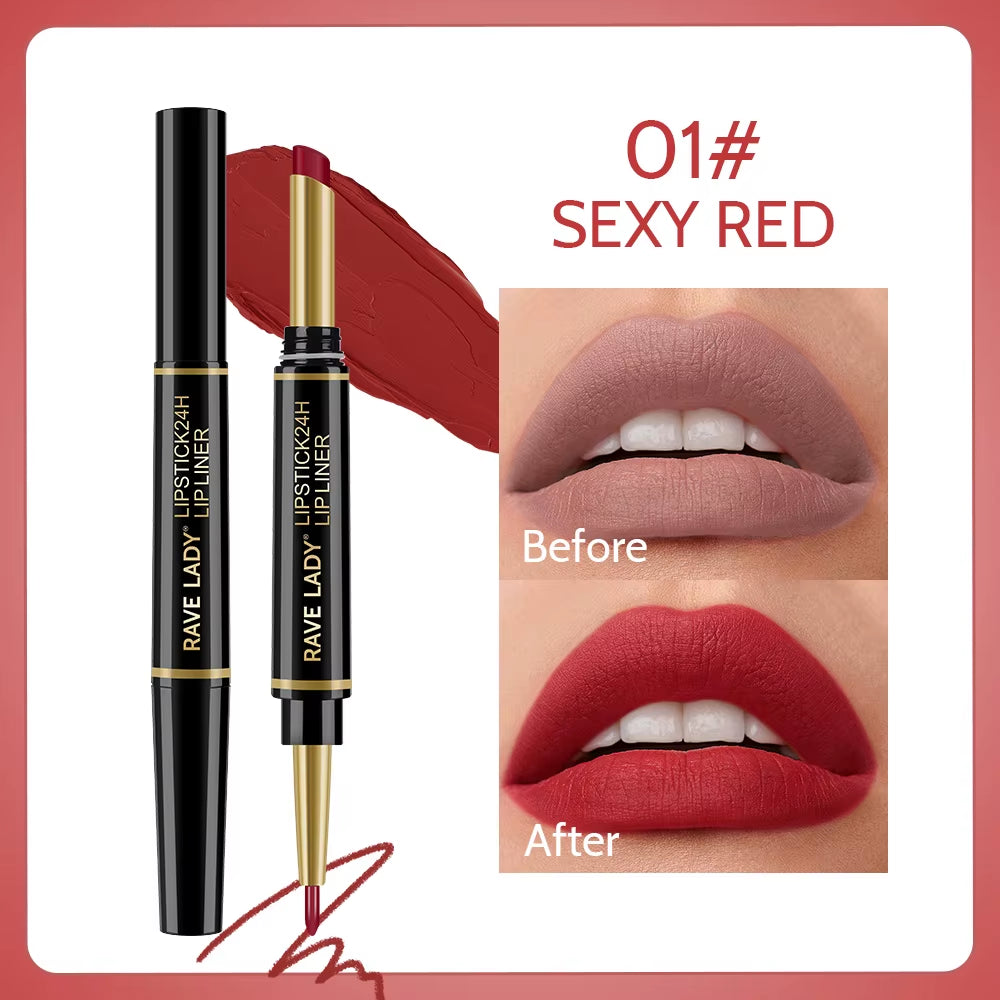 2 in 1 Matte Lipstick Lipliner Pencil 6 Color Christmas Gift Waterproof Lipstick Sexy Red Long Lasting Lipliner Makeup