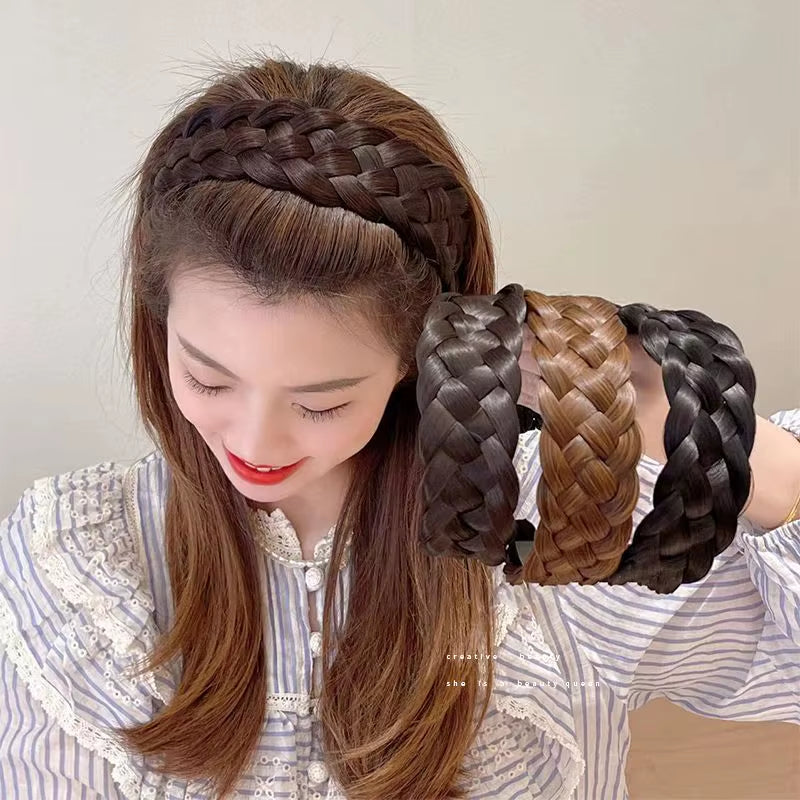 Wig Braided Headband Five-Strand Braided Wide-Brimmed Hairband Women'S Hair Accessories