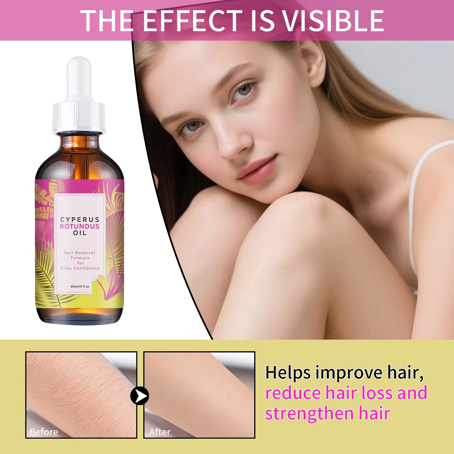 Multi-Action Hair Reduction Oil 60Ml - Natural Jojoba & Almond Blend for Softer Skin & Gentler Hair Growth on Face & Body.