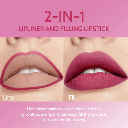 2 in 1 Matte Lipstick Lipliner Pencil 6 Color Christmas Gift Waterproof Lipstick Sexy Red Long Lasting Lipliner Makeup