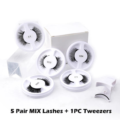 Wholesale Reusable Magnetic False Eyelashes 5 Pairs Magnetic Eyelash Kit Extension Tool Tweezers Makeup Set 5 Style Mink Lashes