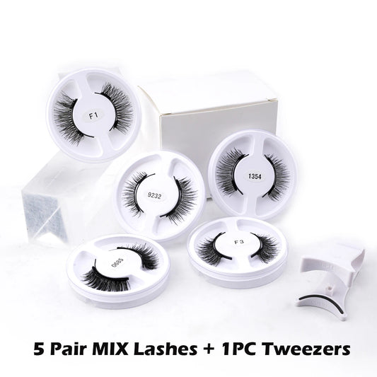 Wholesale Reusable Magnetic False Eyelashes 5 Pairs Magnetic Eyelash Kit Extension Tool Tweezers Makeup Set 5 Style Mink Lashes