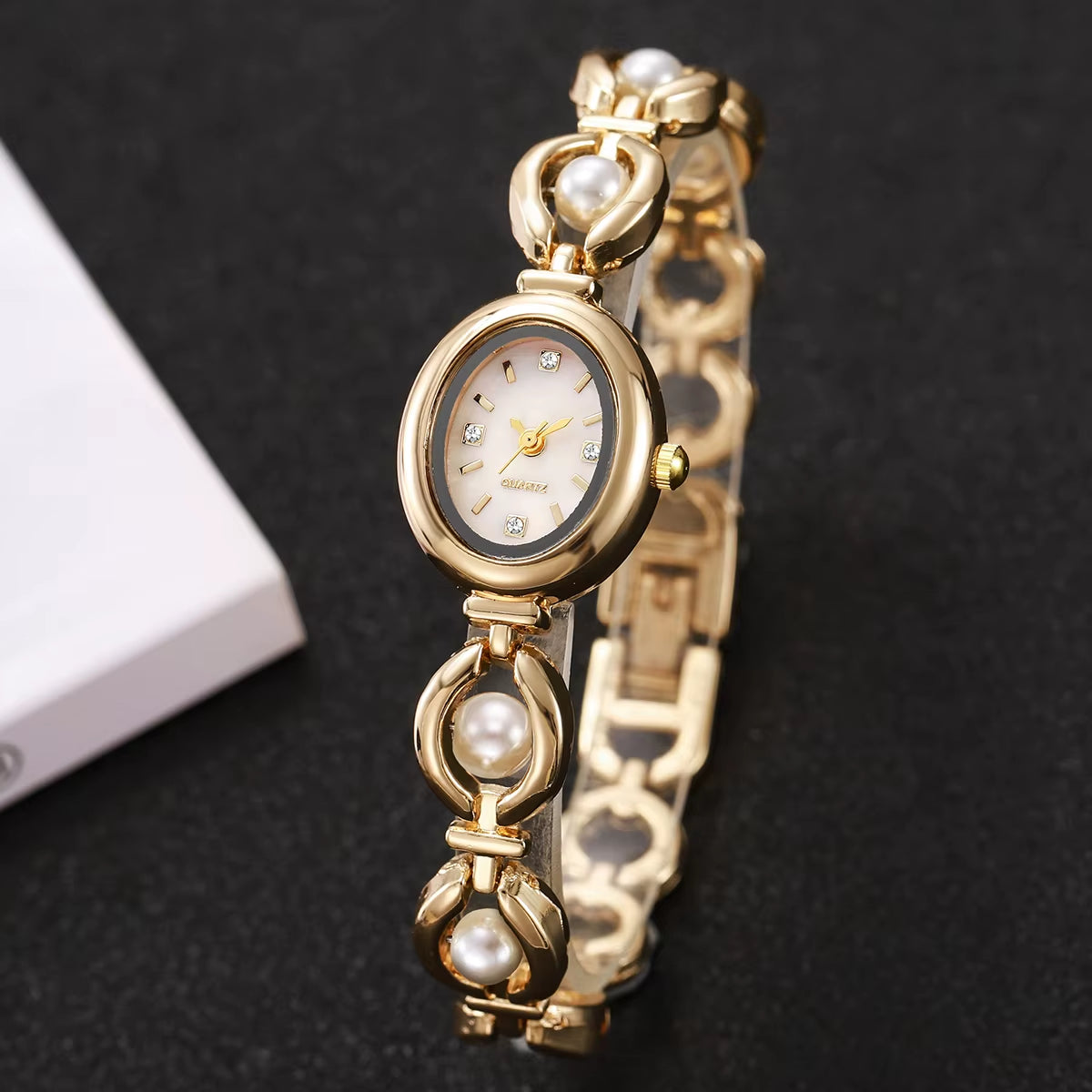 Elegant Pearl Bracelet Women Quartz Wristwatch Fashion Diamond Ladies Watches Reloj Mujer (Without Box)